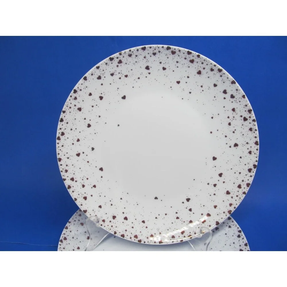 Pottery Barn Monique Lhuillier Gold Confetti Hearts 8 3/8  Plates Bundle of 3